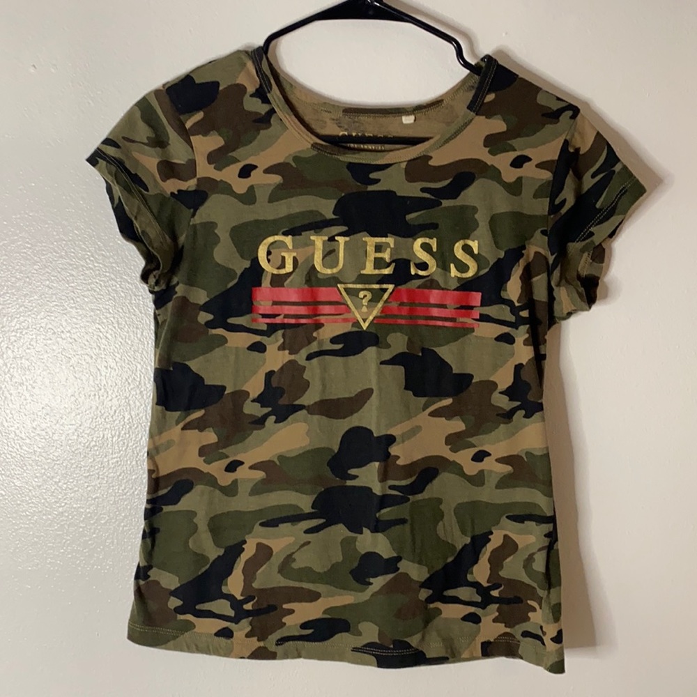90s guess vintage tee camp print gold large t-shirt women’s punk print